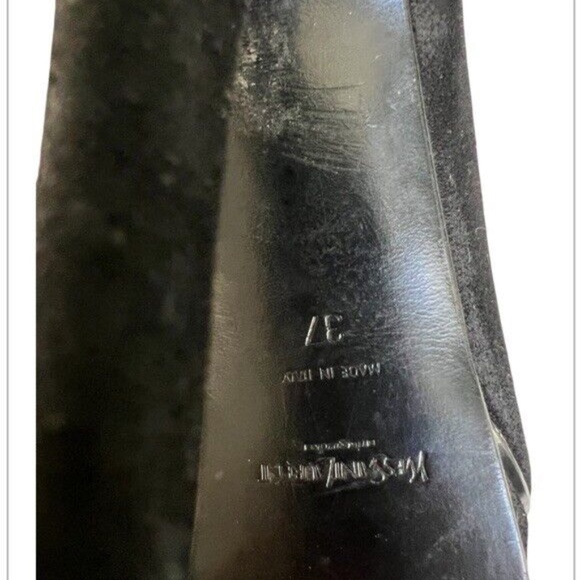 Saint Laurent Black Suede Platform Pumps Size 37 7 Round Toe YSL Designer Shoes - Picture 8 of 10